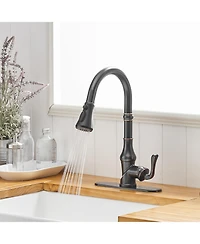 Single-Handle Pull-Down Sprayer 3 Spray High Arc Kitchen Faucet With Deck Plate in Oil Rubbed Bronze