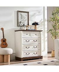Farmhouse Style Drawer Dresser Bathrooom Cabinet Chest with Base Wooden Rustic Chest of Drawers