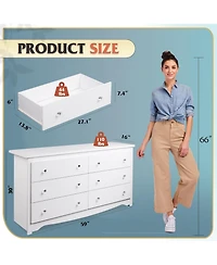 Wlive Wood Dresser With 6 Drawer Wide Chest Of Drawers For Bedroom Long Nightstand With Drawers Oak Furniture Large Storage Tower Unit Closet Store Or