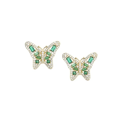 Sohi Women's Silver Crystal Butterfly Stud Earrings