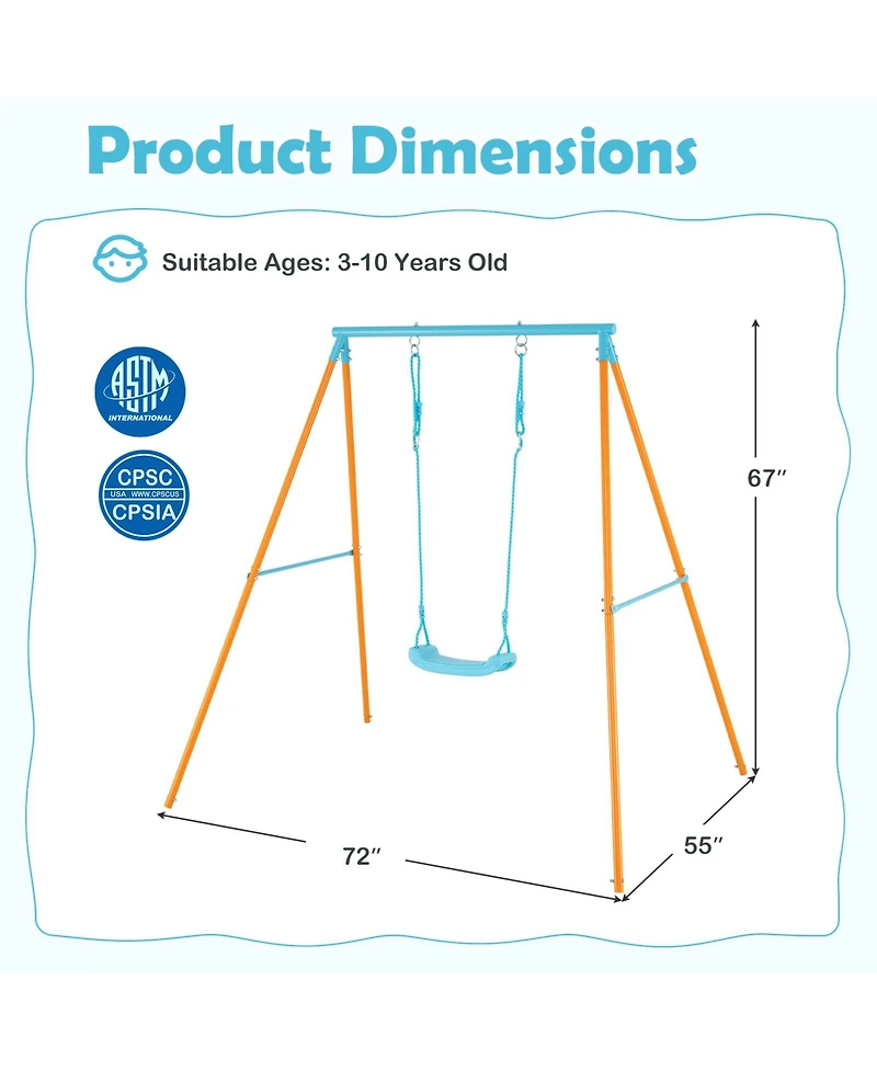 Slickblue Kids Outdoor Heavy Duty Metal Swing Set with Stand