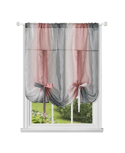 Kate Aurora Crushed Faux Satin Silver & Blush Rose Pink Ombre Window Curtain Tie Up Shade