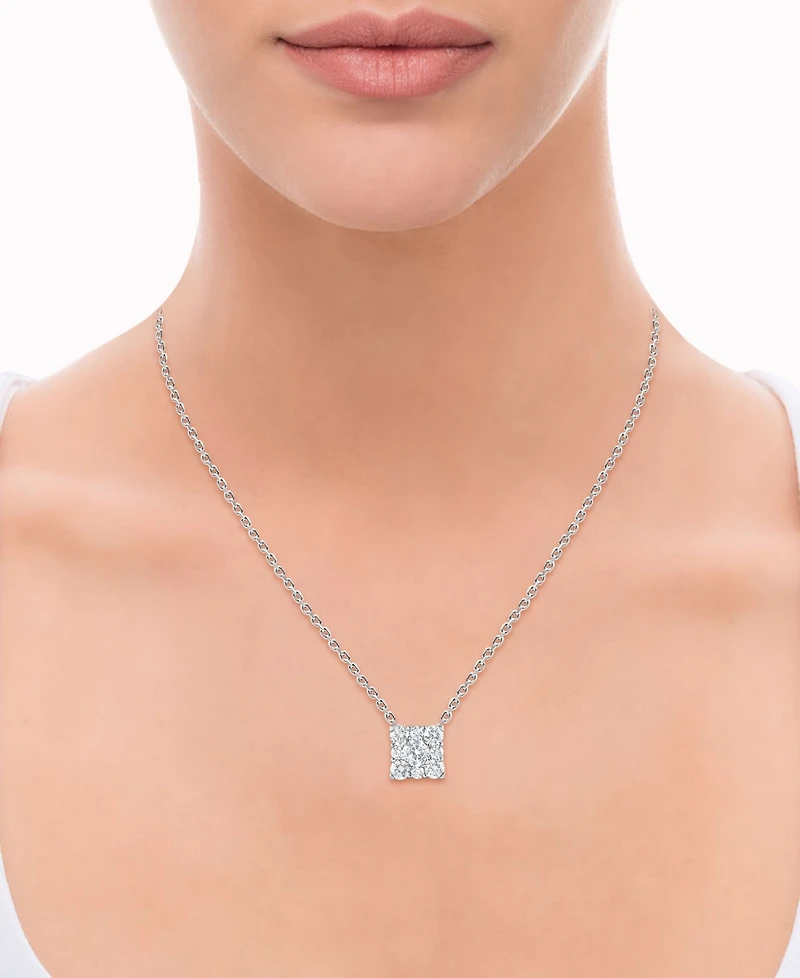 Forever Grown Diamonds Lab Grown Diamond Square Cluster Pendant Necklace (1 ct. t.w.) in Sterling Silver, 16" + 2" extender