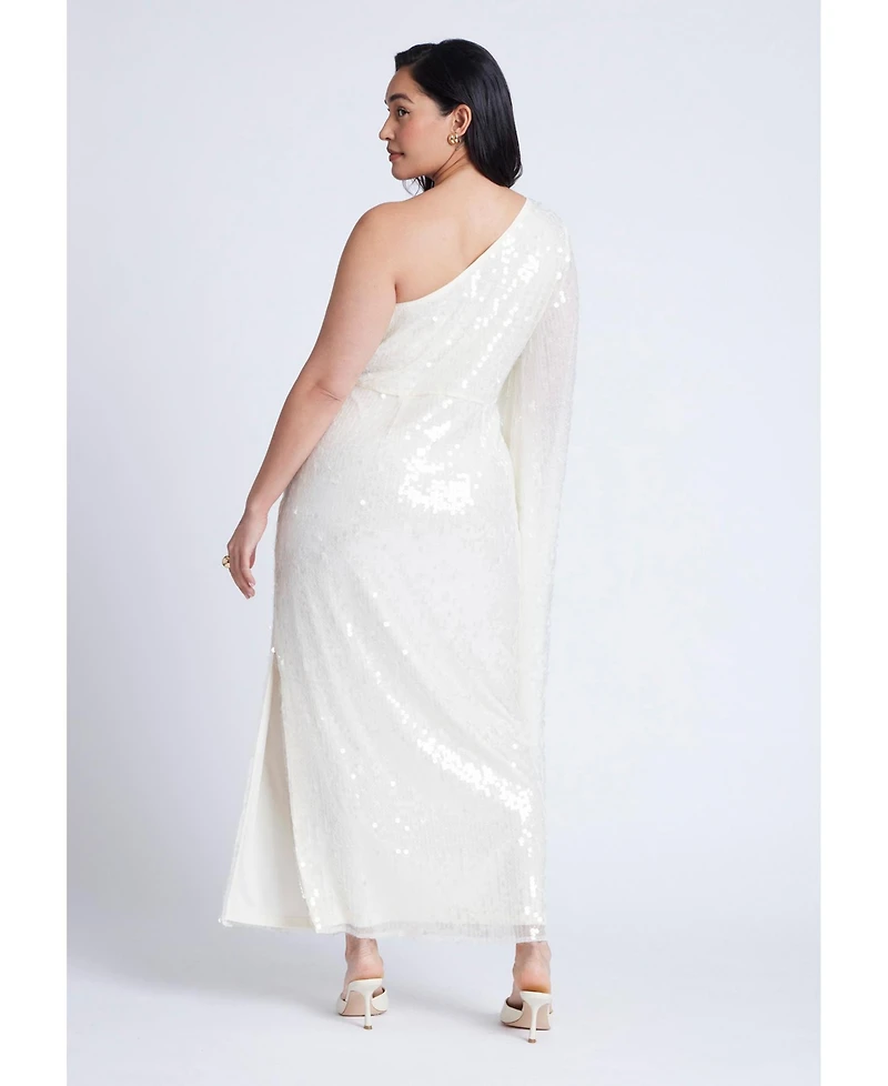 Eloquii Women's One Shoulder Dramatic Sleeve Sequin Dress