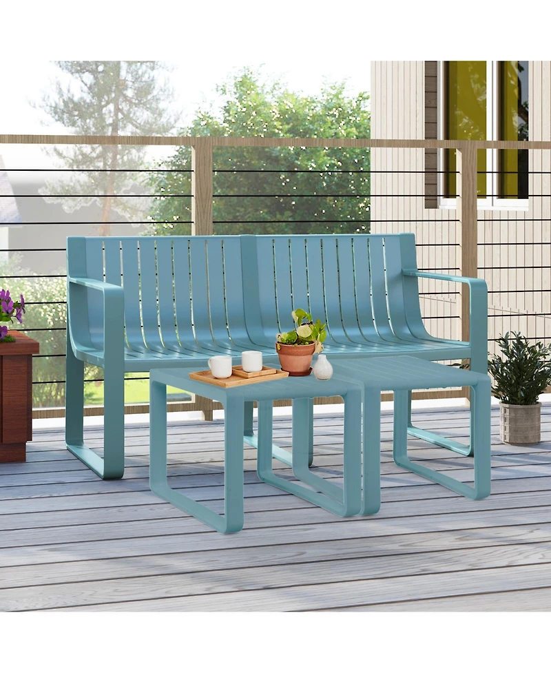 Weather-resistant Plastic 2-Person Bench with Curved Backrest