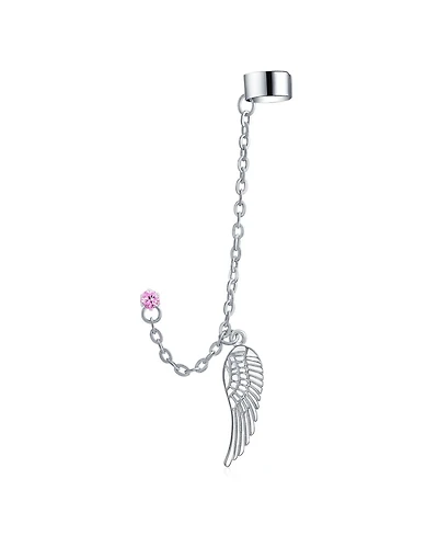 Bling Jewelry Trendy Pink Purple Black Guardian Angel Wing Feather Cartilage Ear Lobe Helix Warp Chain Ear Cuff Earring Crystal Stud Stainless Steel