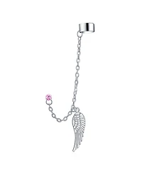 Bling Jewelry Trendy Pink Purple Black Guardian Angel Wing Feather Cartilage Ear Lobe Helix Warp Chain Ear Cuff Earring Crystal Stud Stainless Steel