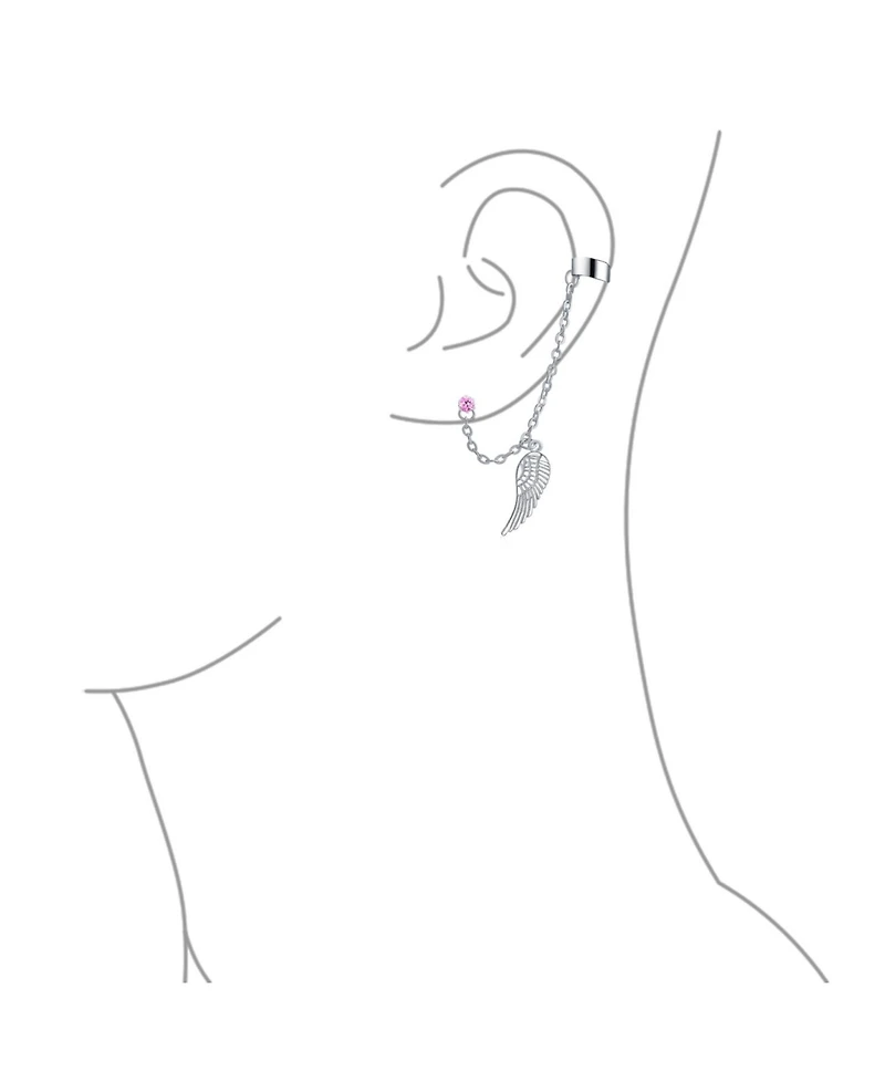 Bling Jewelry Trendy Pink Purple Black Guardian Angel Wing Feather Cartilage Ear Lobe Helix Warp Chain Ear Cuff Earring Crystal Stud Stainless Steel
