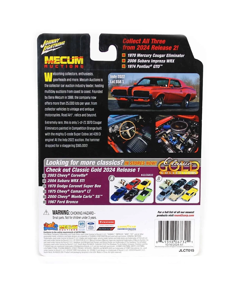 1/64 1970 Mercury Cougar Eliminator Orange Mecum Johnny Lightning Tin JLCT015-A1