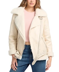 Guess Women's Faux-Shearling Asymmetric Moto Coat