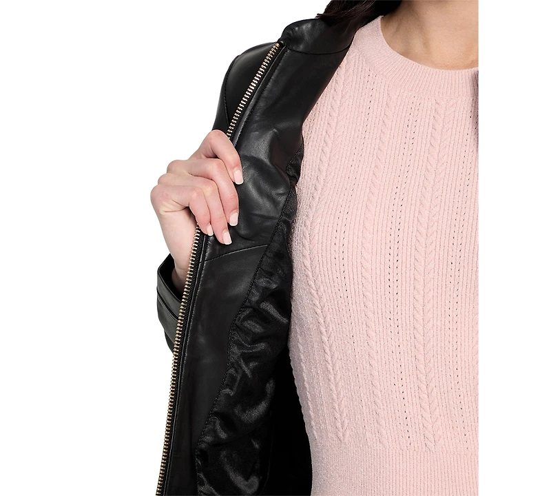 Guess Women's Collarless Zip-Front Leather Jacket