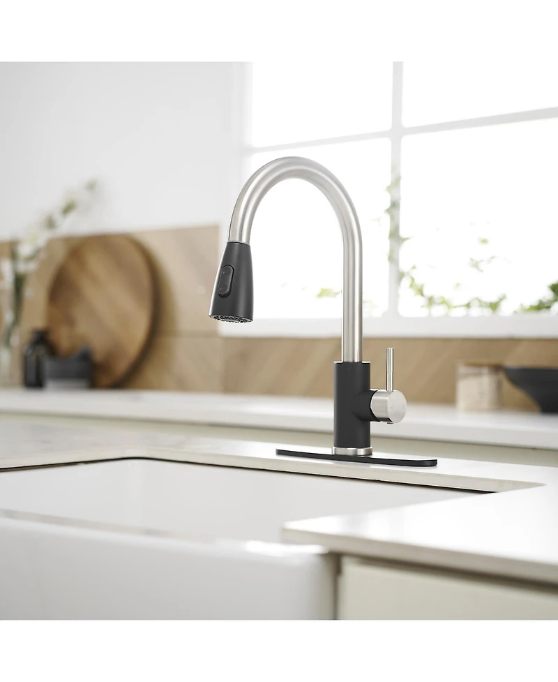 Greenspring Single-Handle Pull-Out Sprayer Kitchen Faucet with Supply Lines Matte Black and Brushed Nickel