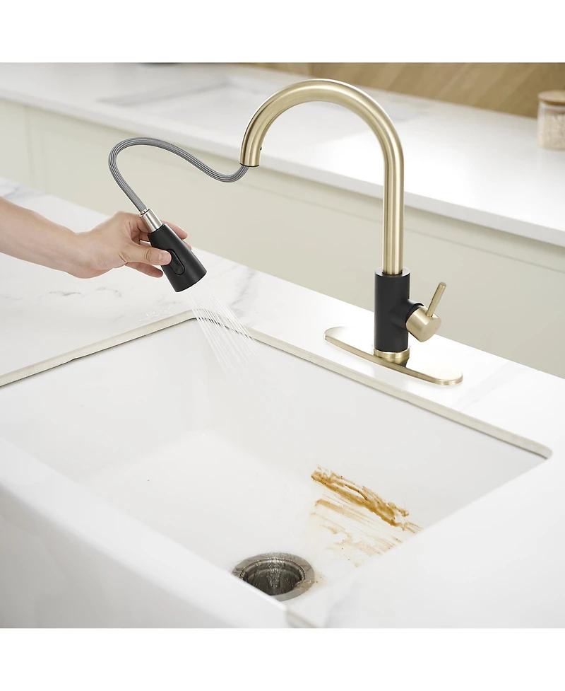Greenspring Single-Handle Pull-Out Sprayer Kitchen Faucet with Supply Lines in Matte Black and Brushed Nickel