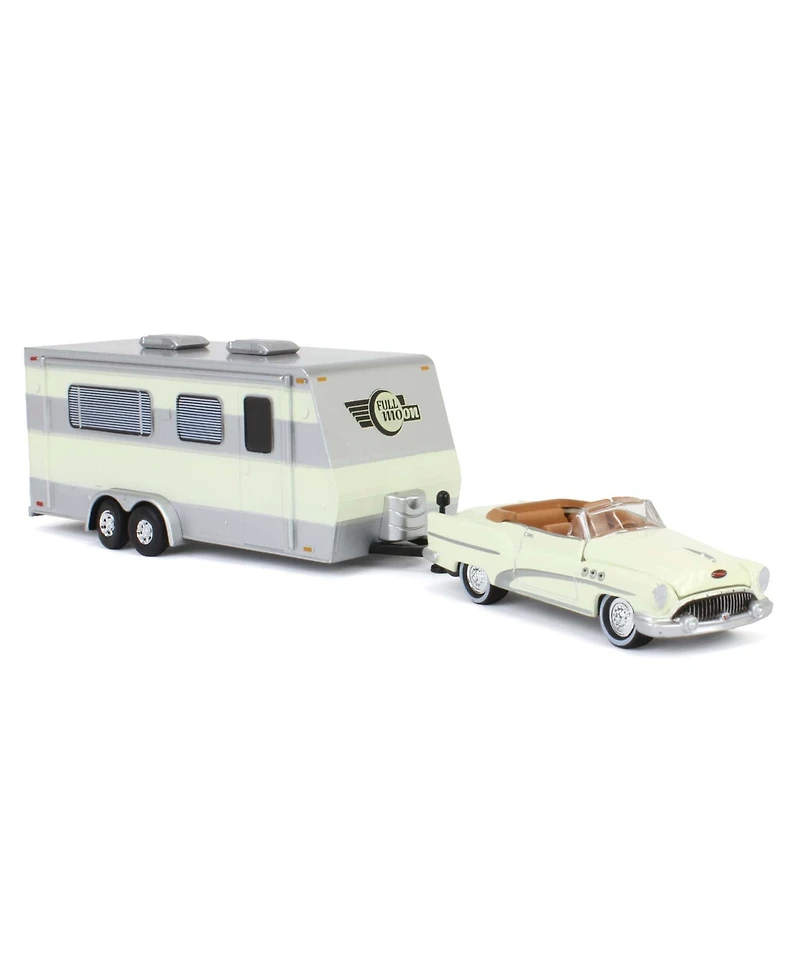 1/64 1953 Buick Super with Camper Trailer White, Johnny Lightning