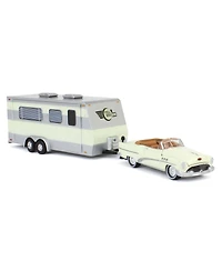 1/64 1953 Buick Super with Camper Trailer White, Johnny Lightning