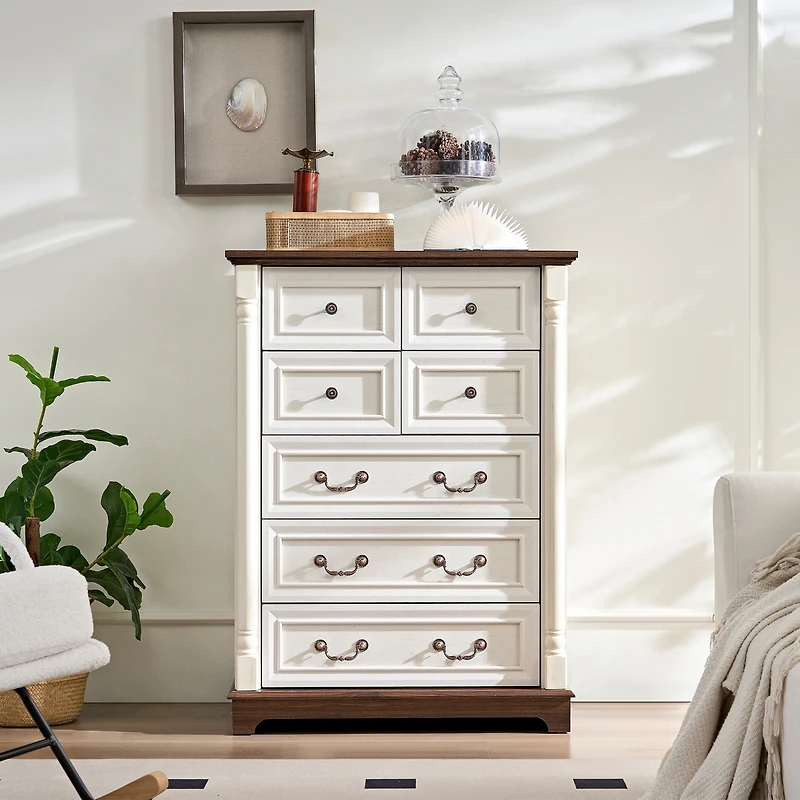 7 Drawer Bathrooom Cabinet Chest with Wooden Base and Riser Trim