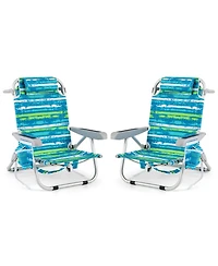 Foldable Backpack Beach Chair with Cup Holder and Storage Pockets Set of 2