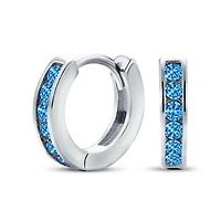Bling Jewelry Delicate Tiny Cz Channel Set Huggie Hoop Earrings Sterling Silver