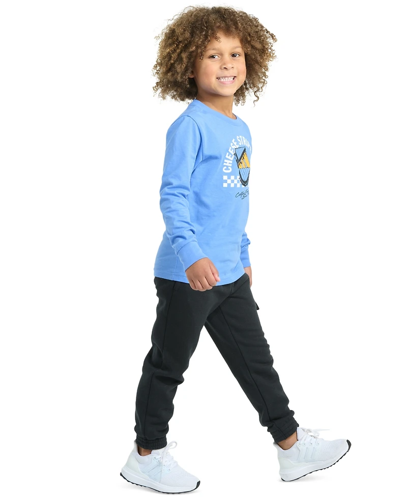 adidas Toddler & Little Boys Long-Sleeve Graphic T-Shirt Elastic-Waistband Cargo Jogger Pants, 2 Piece Set