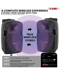 5 Core 10 Inch Tws Pair Bluetooth Party Speakers 400 Watt Portable Karaoke Pa System Rechargeable Loud Speaker + Tripod Stand 2X Wireless Mics Led Lig