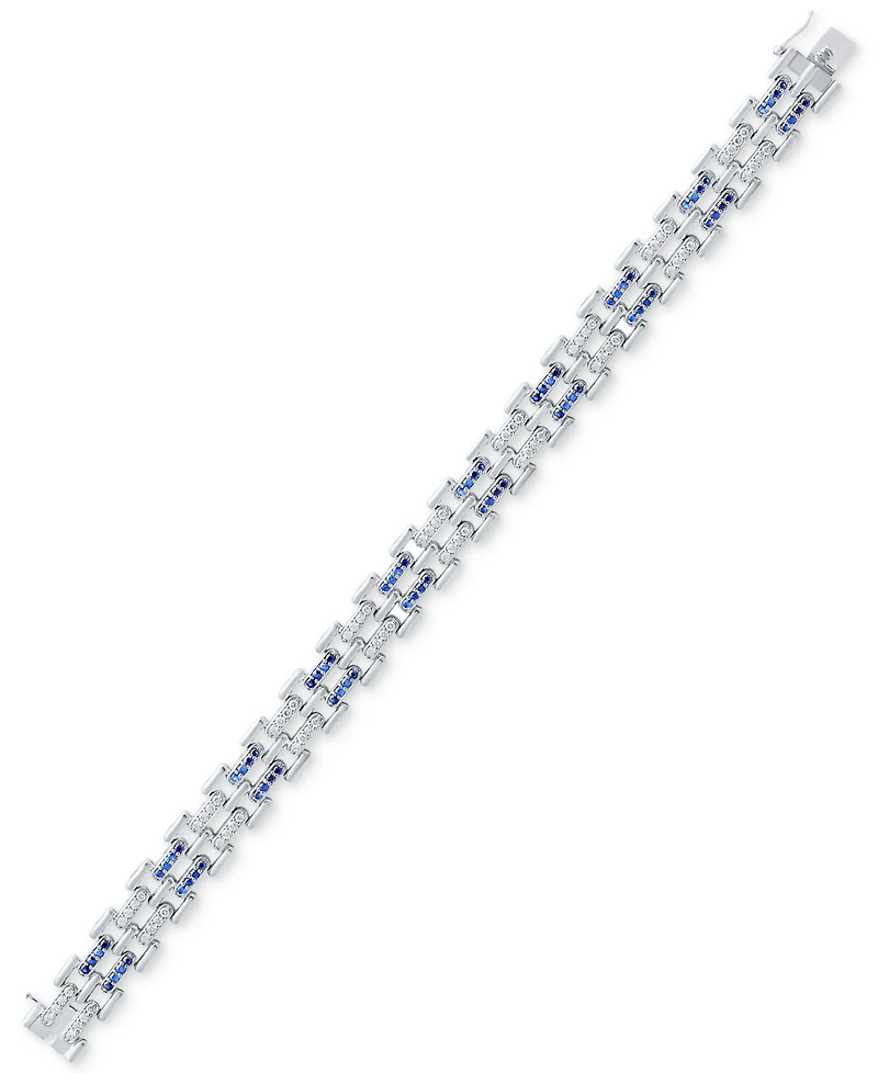 Diamond Round & Baguette Square Link Bracelet (3/4 ct. t.w.) in Sterling Silver