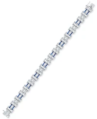 Diamond Round & Baguette Square Link Bracelet (3/4 ct. t.w.) in Sterling Silver