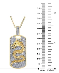 Men's Diamond Pave Dragon Dog Tag 22" Pendant Necklace (1 ct. t.w.) in 10k Gold