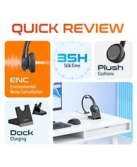 Delton Noise Canceling Bluetooth Computer Headset with Charging Dock, Auto Pair Usb Dongle for Pc/Laptop, Compatible with Ms Teams, Zoom, Google Meet,
