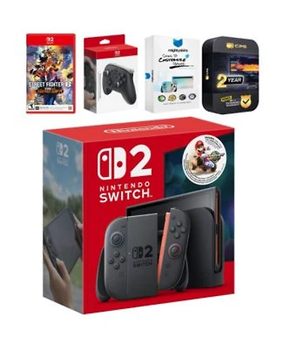 Nintendo Switch 2 Mario Kart World Bundle With Street Fighter 6 Pro Controller Mightyskins Code 2 Cps Year Extended Warranty
