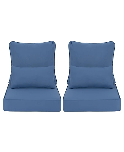 Aoodor 24'' x Outdoor Deep Seat Cushion Set, Olefin Fabric (Set of 2 Seats, Backs, Lumbar Pillows)