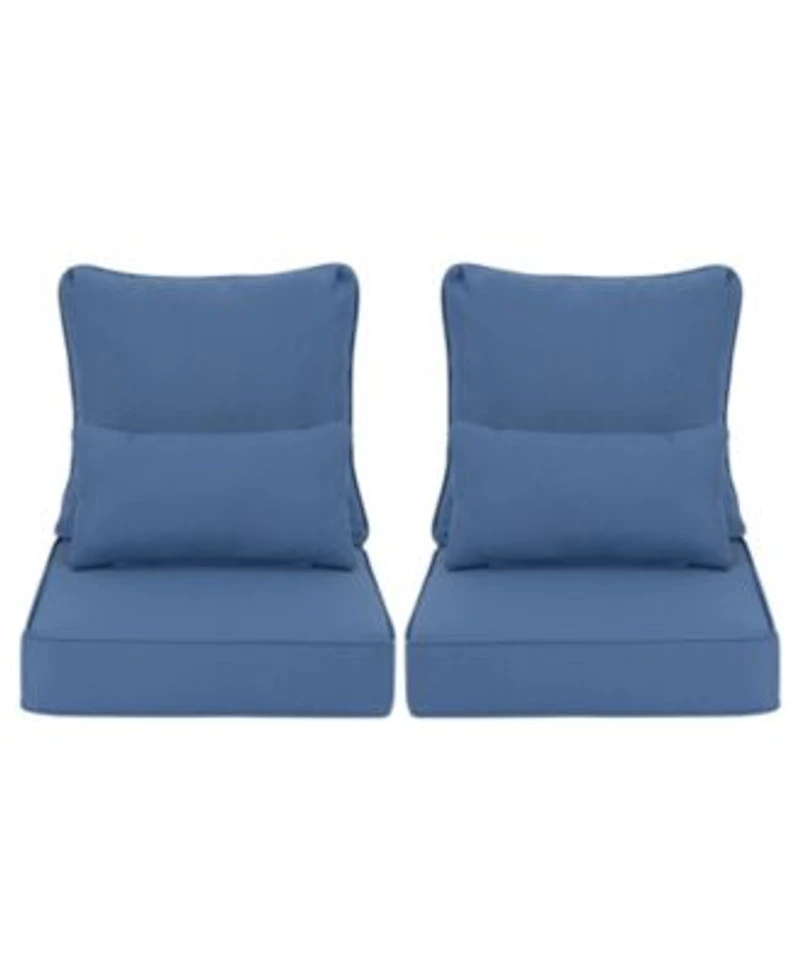 Aoodor 24 X 24 Outdoor Deep Seat Chair Cushion Set Olefin Fabric Slipcovers With Sponge Foam Set Of 2 Seats 2 Backs 2 Lumbar Pillows
