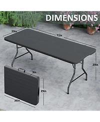 Sugift 6ft Rectangular Folding Table Fold-in-Half Long Party Table Collapsible Portable Table