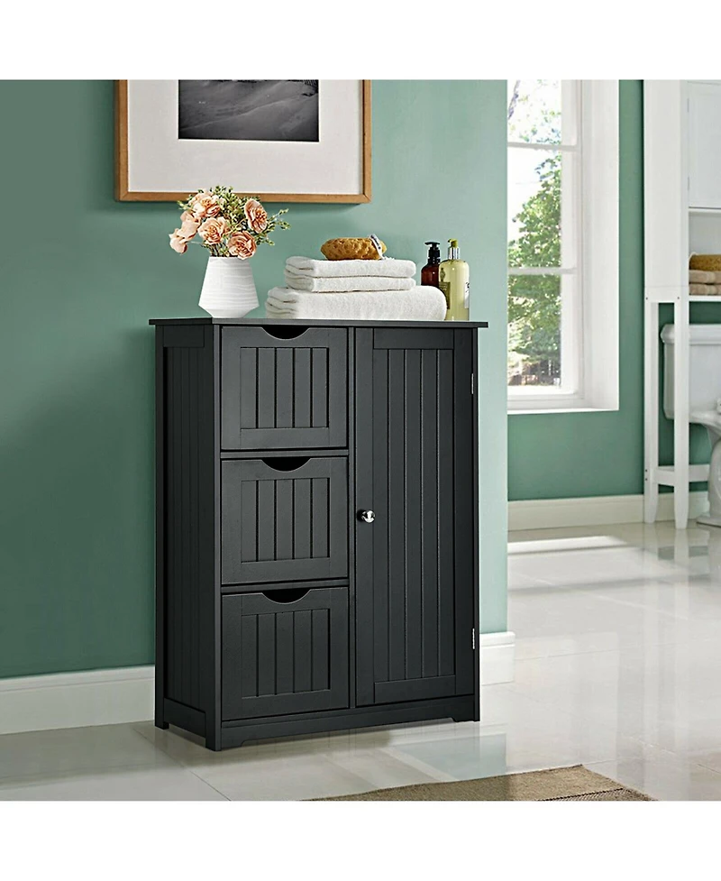Volenca Bathroom Floor Cabinet Side Storage Cabinet with 3 Drawers and 1 Cupboard