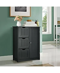 Volenca Bathroom Floor Cabinet Side Storage Cabinet with 3 Drawers and 1 Cupboard
