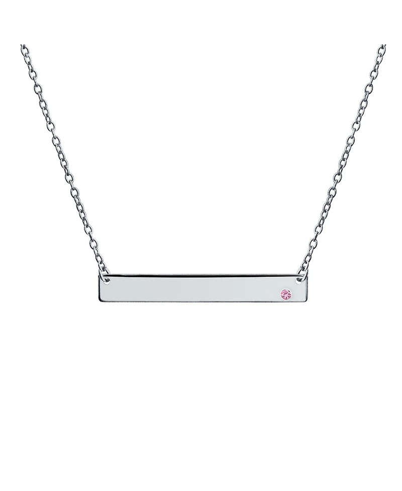 Bling Jewelry Horizontal Sideway Inspirational Flat Bar Name Plated Pendant Necklace .925 Sterling Silver Crystal Accent