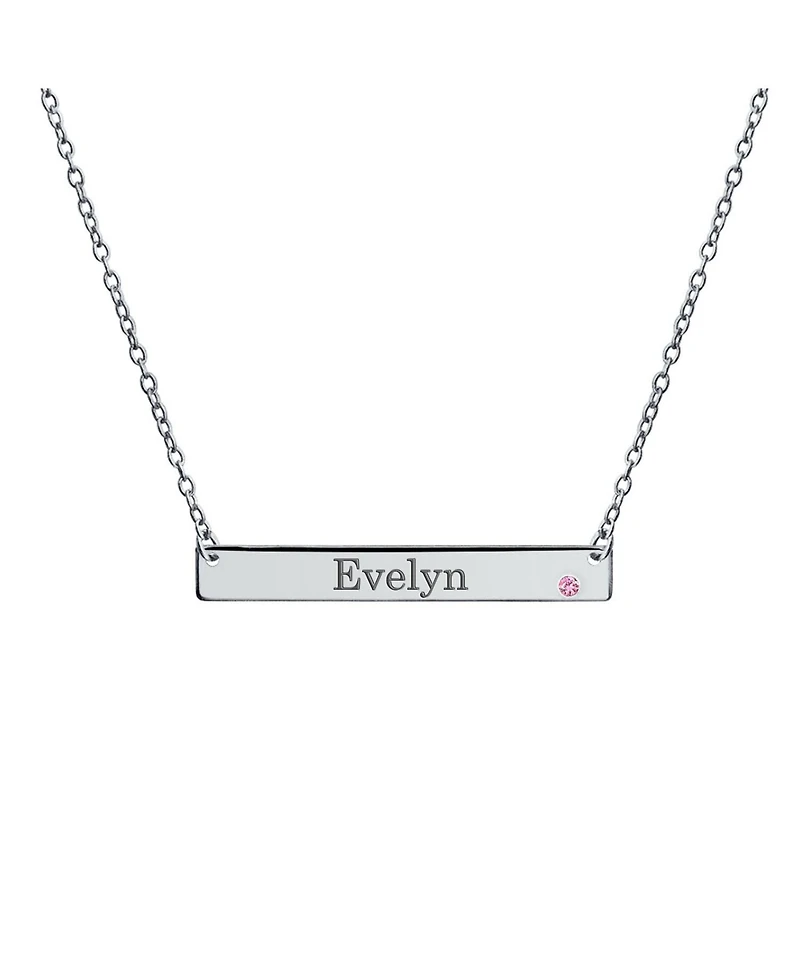 Bling Jewelry Horizontal Sideway Inspirational Flat Bar Name Plated Pendant Necklace .925 Sterling Silver Crystal Accent