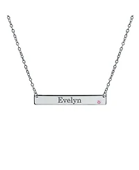 Bling Jewelry Horizontal Sideway Inspirational Flat Bar Name Plated Pendant Necklace .925 Sterling Silver Crystal Accent