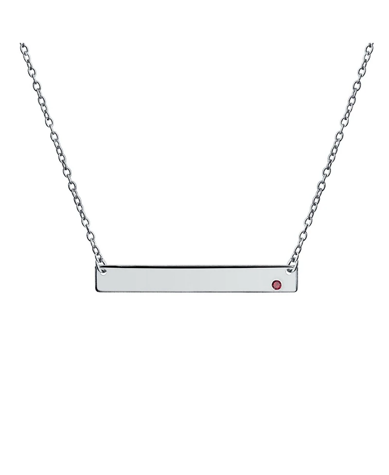 Bling Jewelry Horizontal Sideway Inspirational Flat Bar Name Plated Pendant Necklace .925 Sterling Silver Crystal Accent