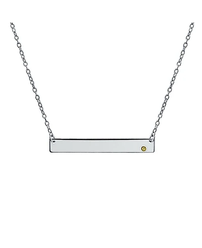 Bling Jewelry Horizontal Sideway Inspirational Flat Bar Name Plated Pendant Necklace .925 Sterling Silver Crystal Accent