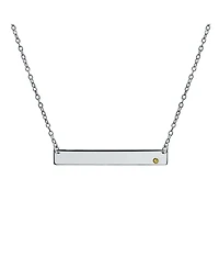 Bling Jewelry Horizontal Sideway Inspirational Flat Bar Name Plated Pendant Necklace .925 Sterling Silver Crystal Accent