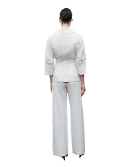 Nocturne Women's Linen Blend Striped High Waist Pants