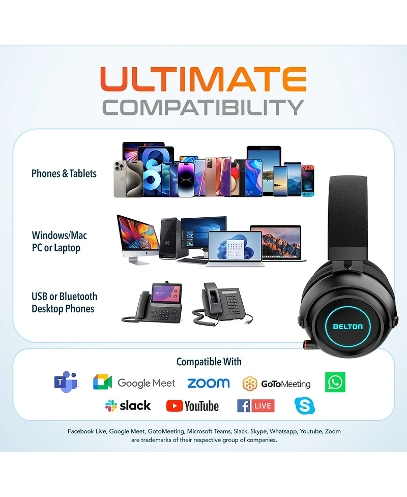 Delton Wireless Gaming Headset with Retractable Cvc Mic, Auto Pair Usb Dongle, 35 hrs Talk time, Fast Charging Gaming Headphones with Rgb Light for Pc