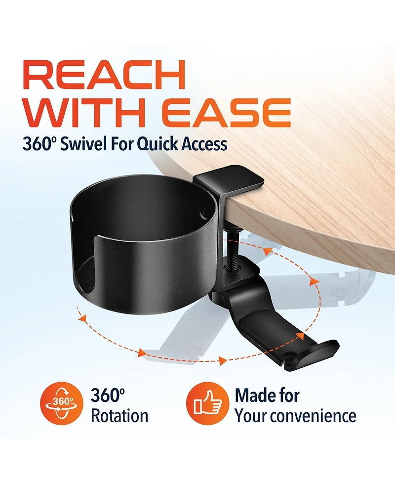 Delton H22 2-in-1 Desk Cup Holder with Headphone Stand,360-Degree Rotating Hook Mount for Headset, Adjustable Clamp, Compatible with Universal Headset