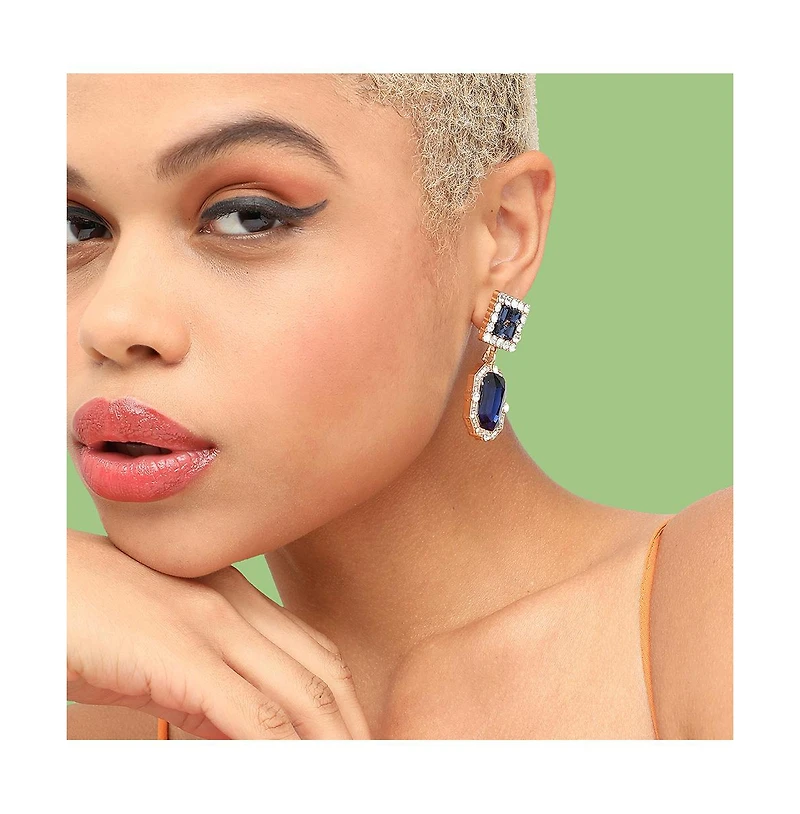 Sohi Women's Blue Crystal Drop Earrings