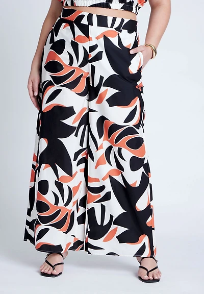 Eloquii Women's Wide Leg Printed Pant