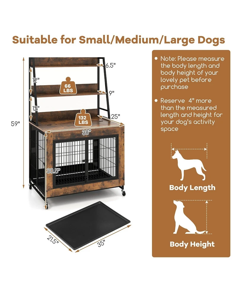 Industrial Dog Kennel Dog Crate Furniture with Storage Shelves