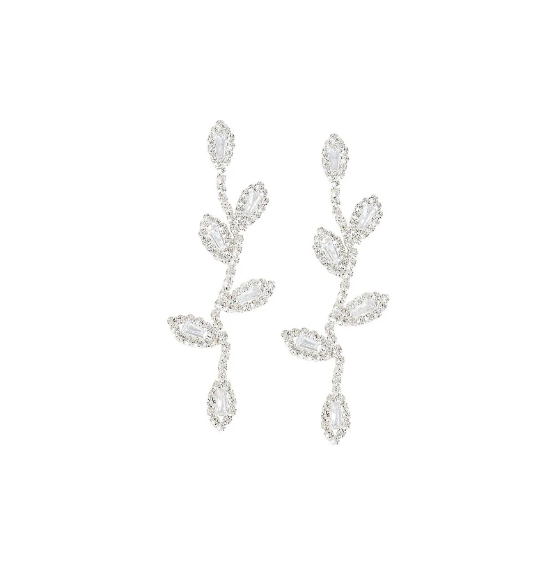 Sohi Women's Silver Embellished Foliage Drop Earrings
