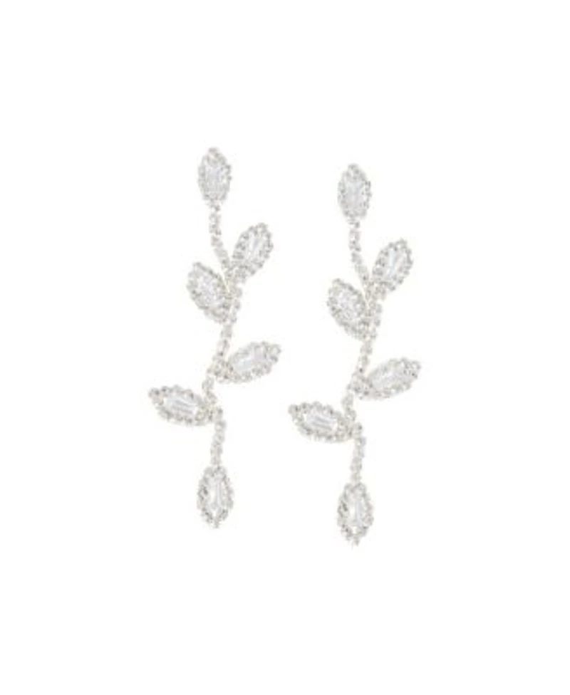 Sohi Womens Silver Embellished Foliage Drop Earrings