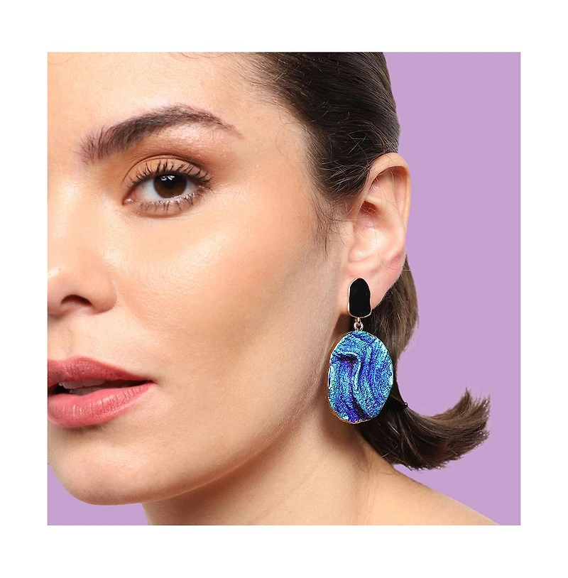Sohi Women's Blue Textured Oval Drop Earrings