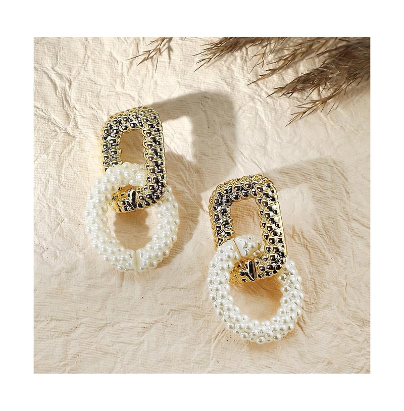 Sohi Women's White Link Drop Earrings